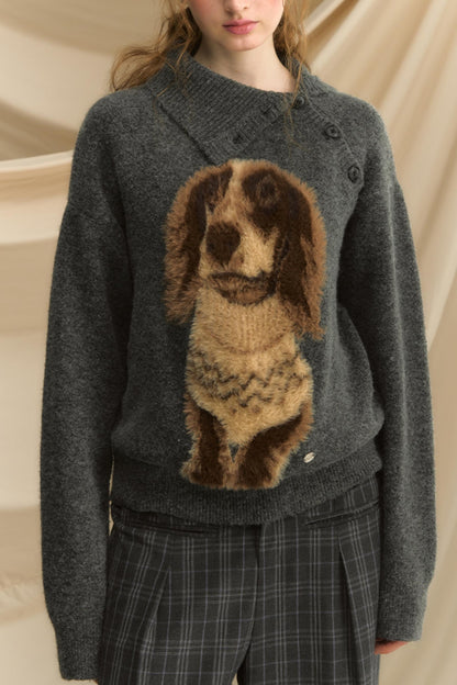 Autumn Puppy Retro Knitted Sweater