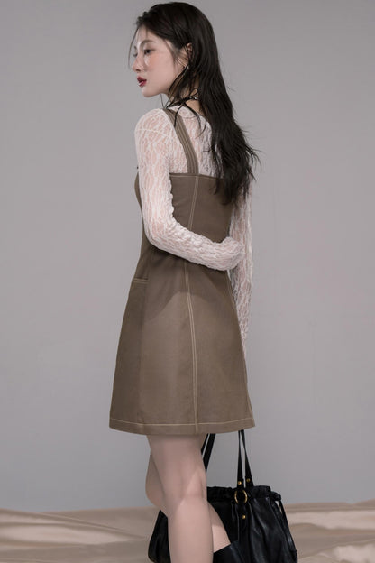 Small Waist Denim Suspender Dress