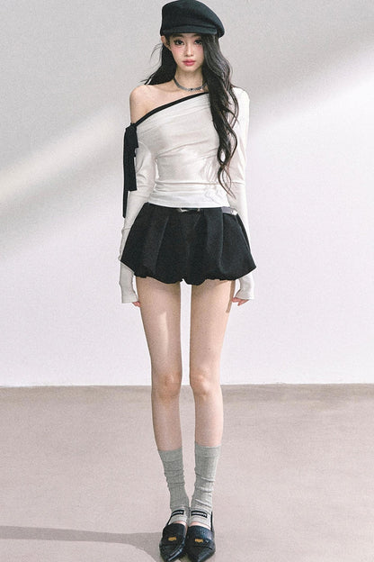 Swirl Waist Slimming Black Top