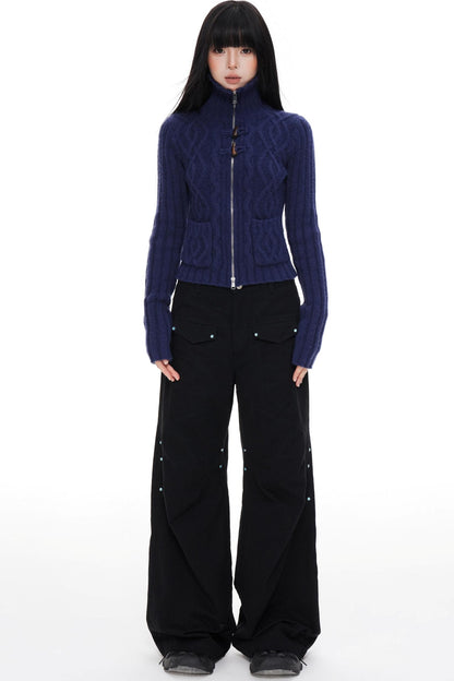 High Neck Slim Sweater Jacket