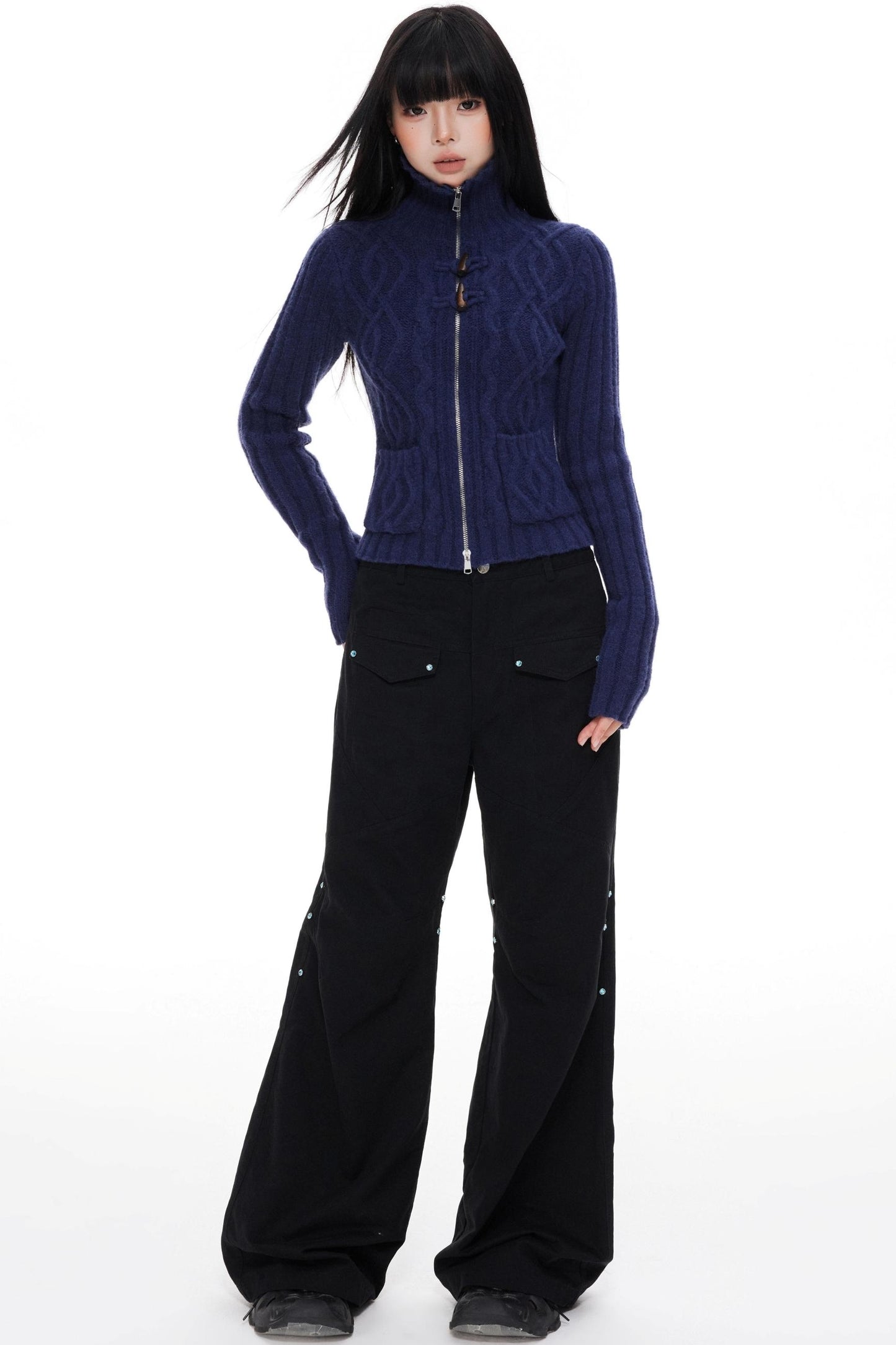 High Neck Slim Sweater Jacket