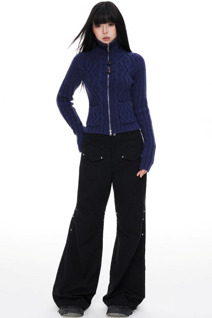 High Neck Slim Sweater Jacket