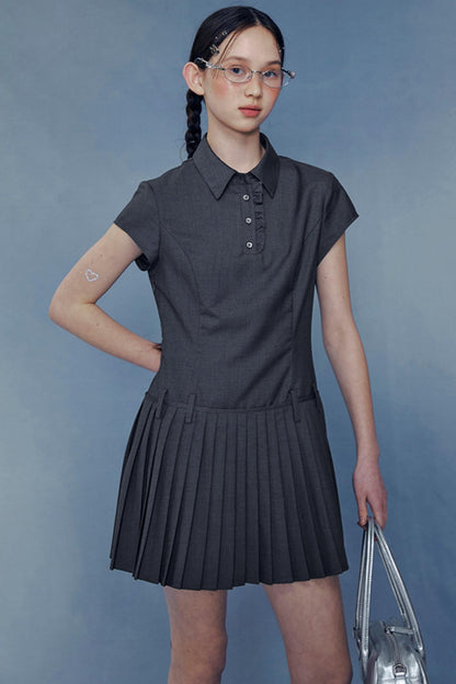 Lace Pleated Shirt Dress