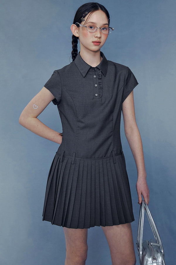 Lace Pleated Shirt Dress