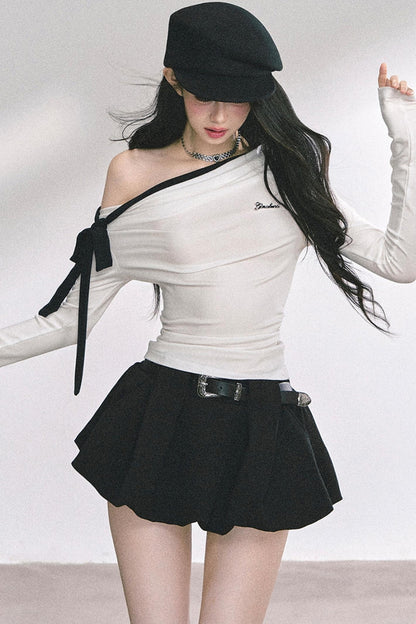 Swirl Waist Slimming Black Top