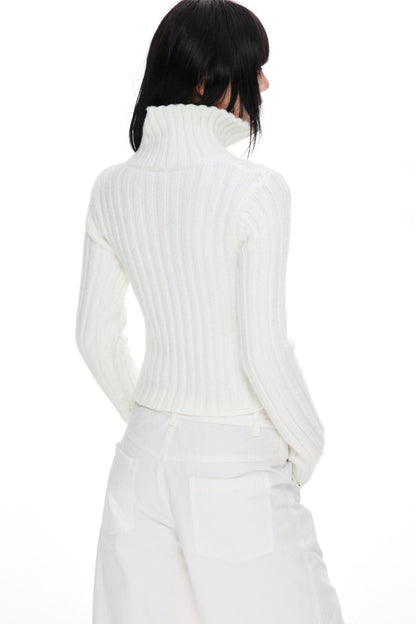 High Neck Slim Sweater Jacket