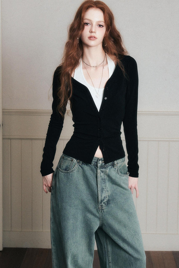 Layered Halterneck Knit Cardigan