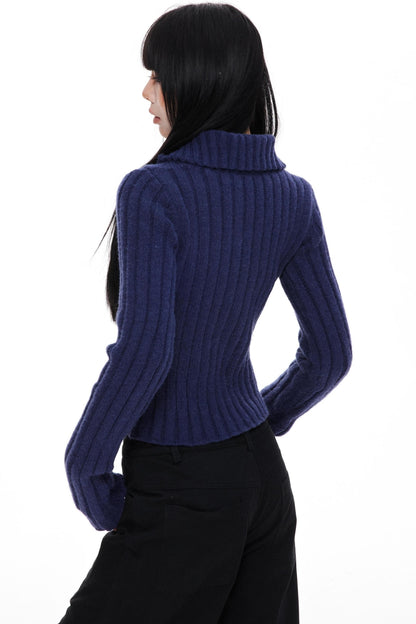 High Neck Slim Sweater Jacket