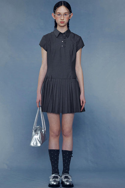 Lace Pleated Shirt Dress