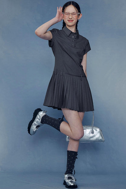 Lace Pleated Shirt Dress