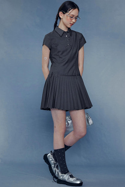 Lace Pleated Shirt Dress