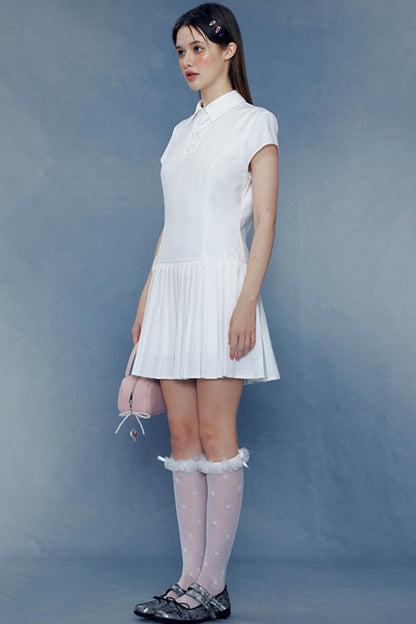 Lace Pleated Shirt Dress