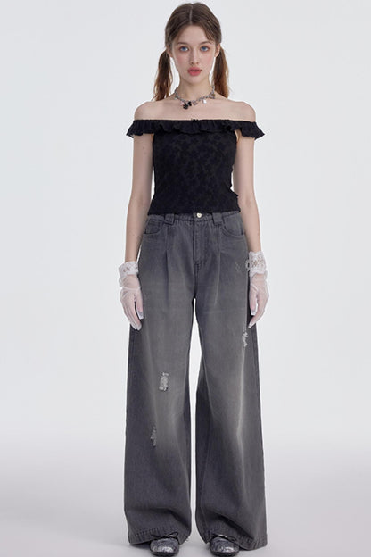 Floral Ruffled One-Shoulder Blouse