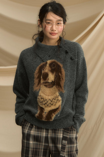 Autumn Puppy Retro Knitted Sweater