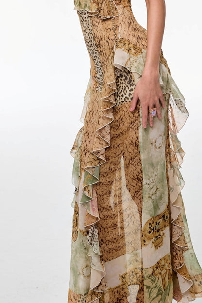 Leopard Pleats Slim Dress