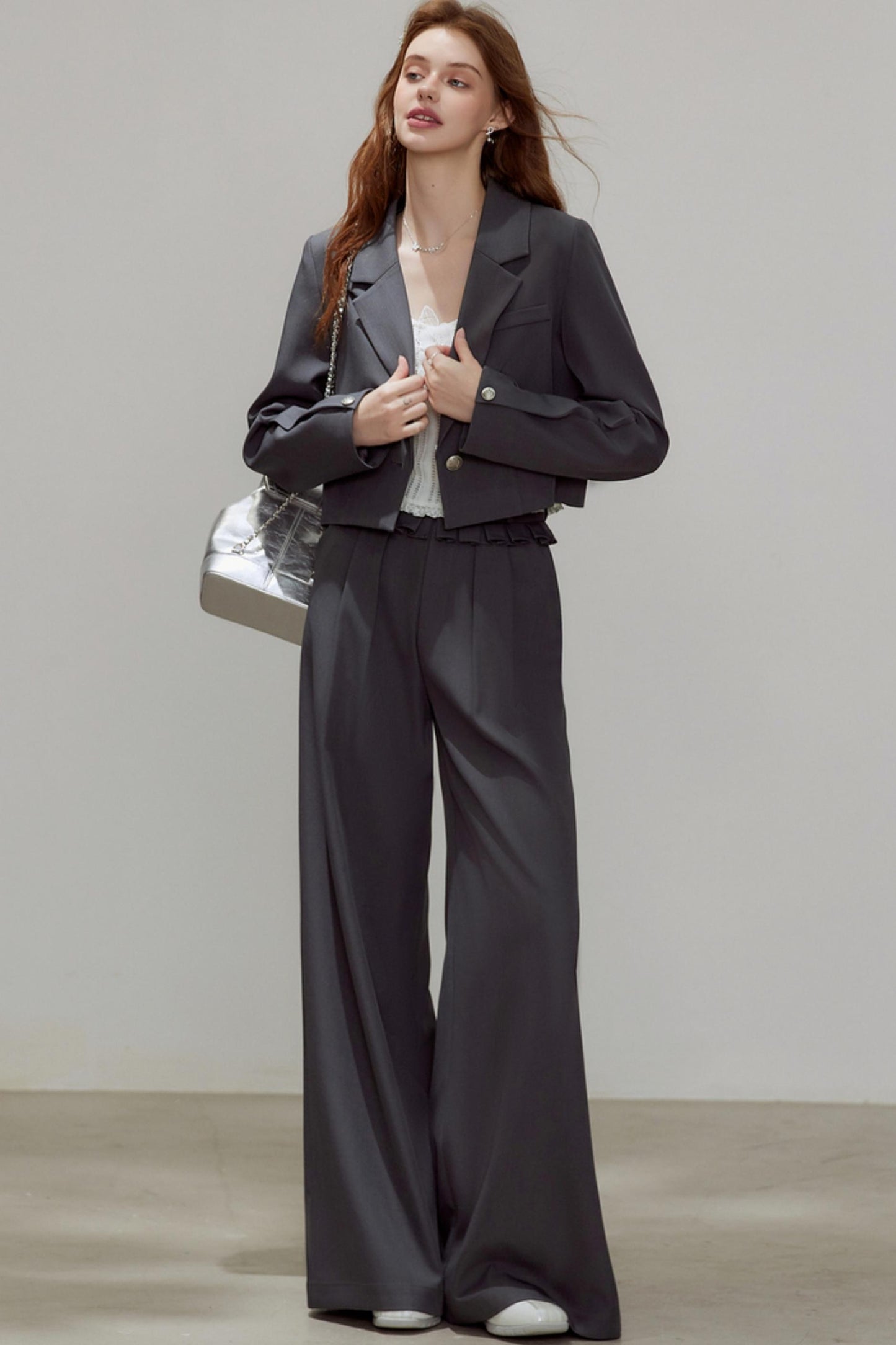 Autumn Gray Blazer Suit Set-Up