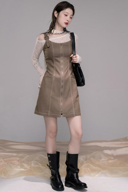 Small Waist Denim Suspender Dress