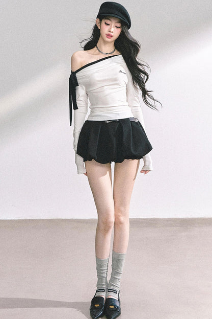 Swirl Waist Slimming Black Top