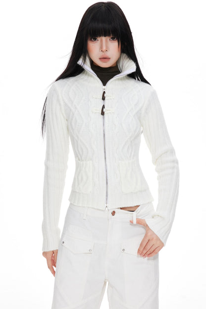 High Neck Slim Sweater Jacket