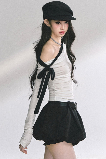 Swirl Waist Slimming Black Top