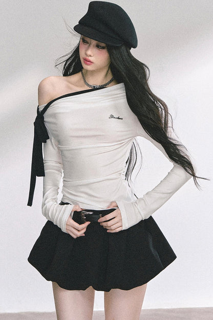 Swirl Waist Slimming Black Top