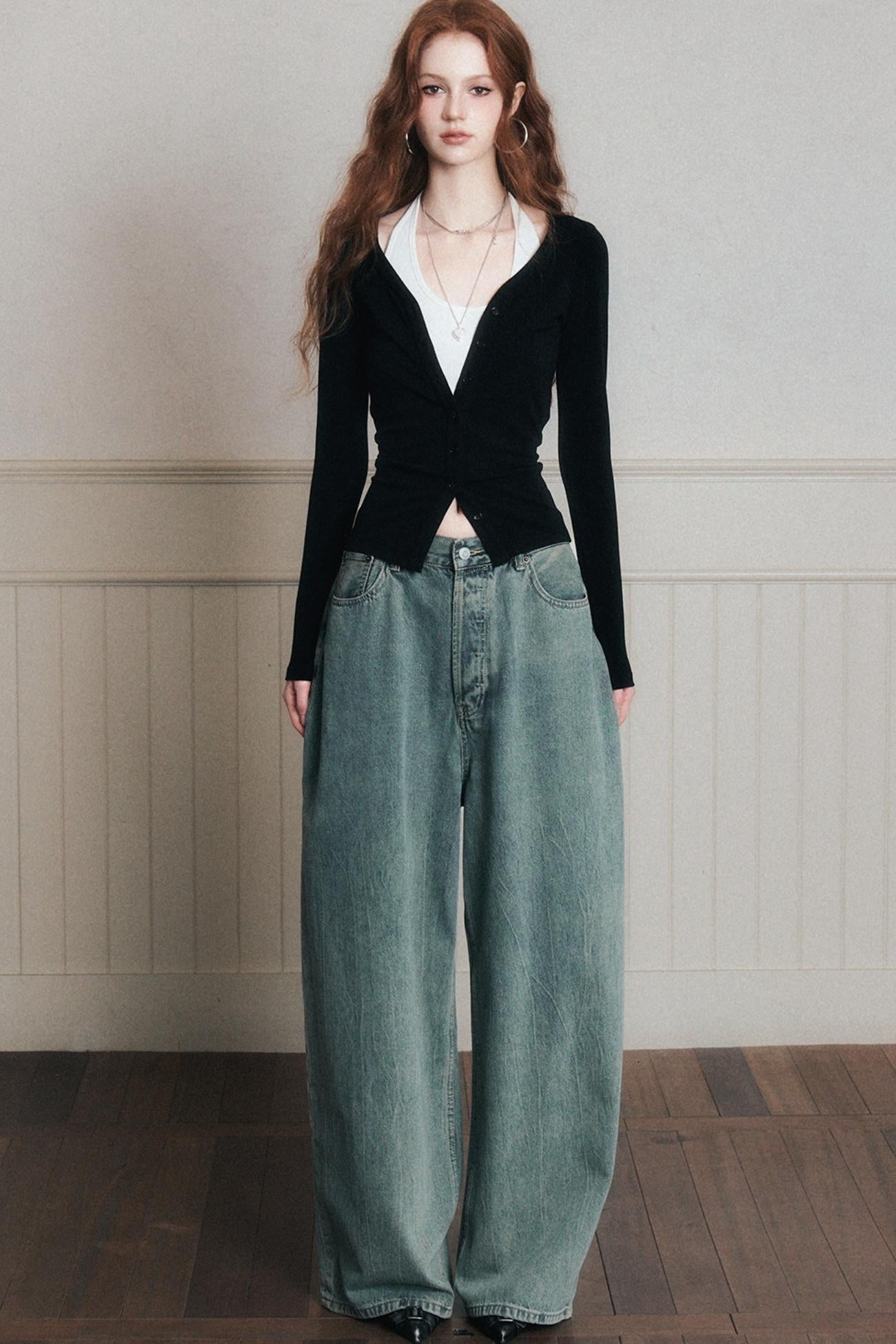 Layered Halterneck Knit Cardigan