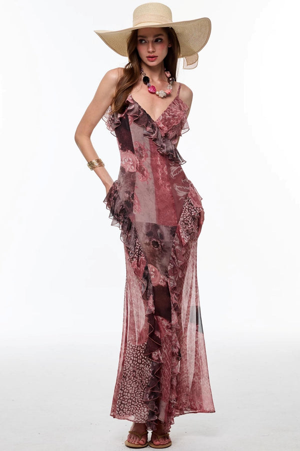 Leopard Pleats Slim Dress