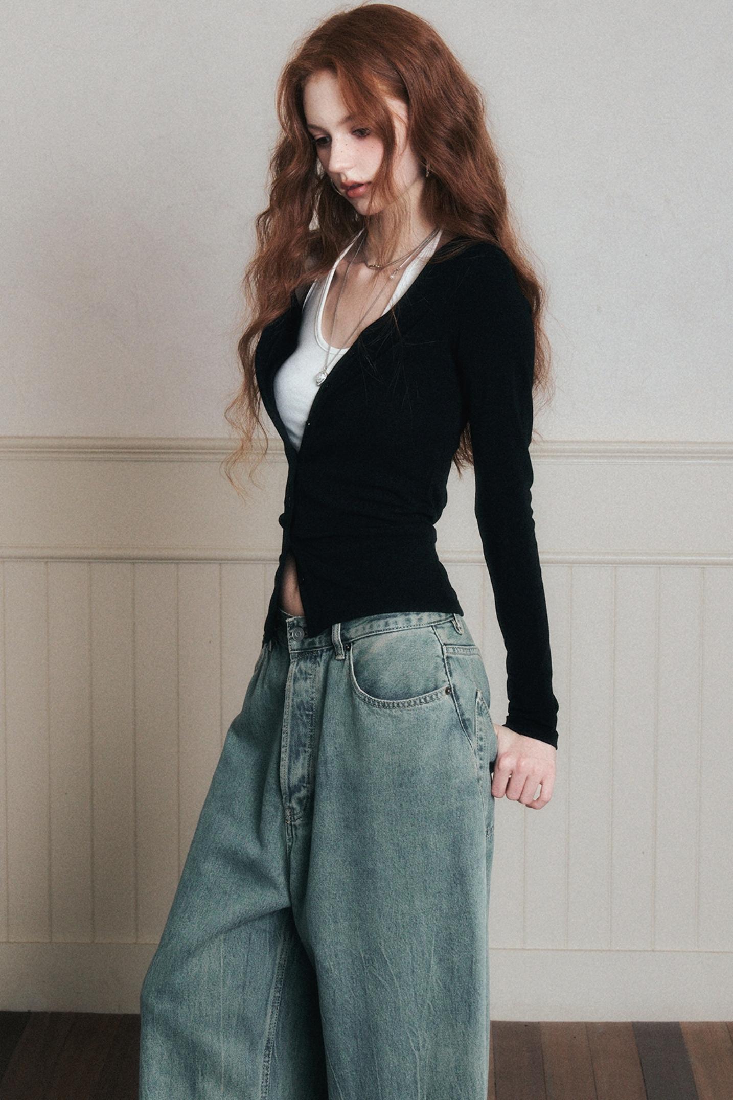 Layered Halterneck Knit Cardigan