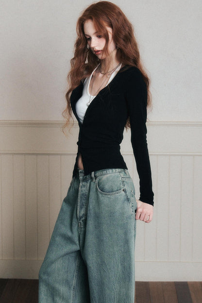 Layered Halterneck Knit Cardigan