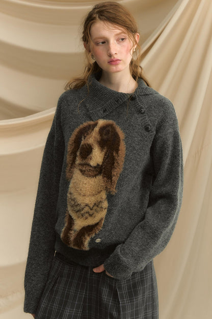 Autumn Puppy Retro Knitted Sweater