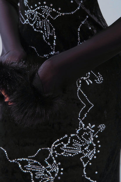 Butterfly Rhinestone Velvet Dress