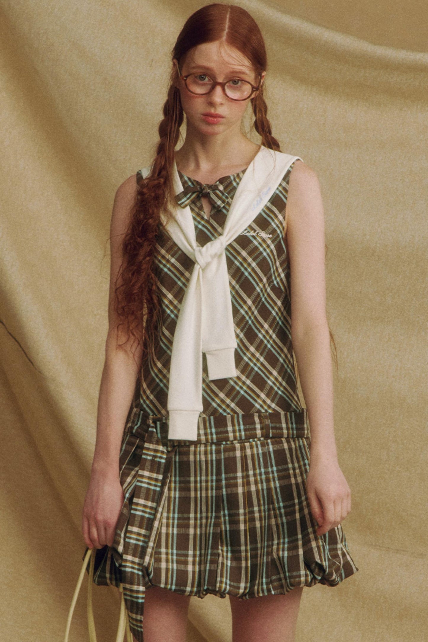 Plaid Bowknot Pleated Dress