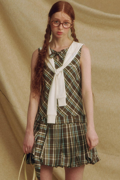 Plaid Bowknot Pleated Dress