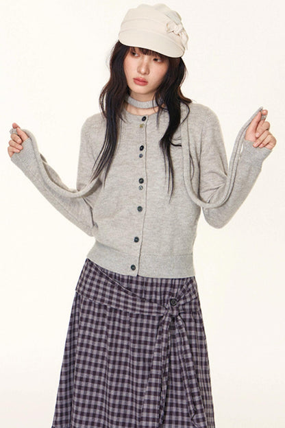 Original Lace-Up Crew Neck Cardigan Set-Up