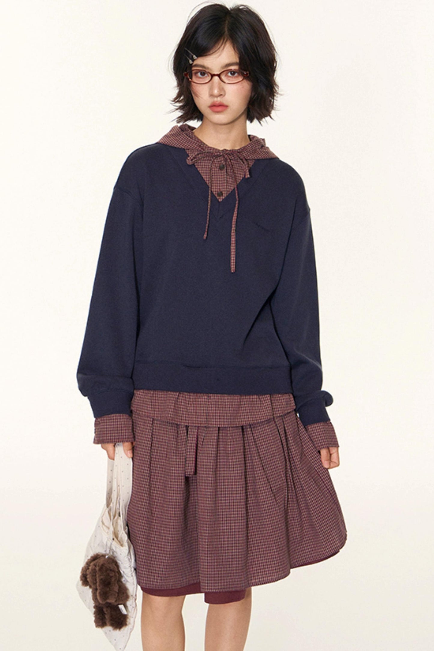 Vintage Lace-Up Plaid Puffy A-Line Skirt