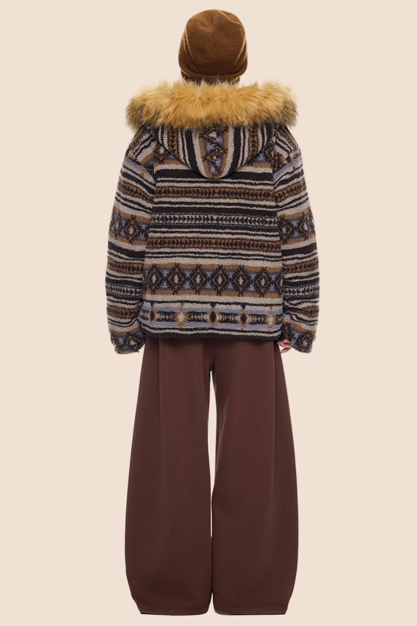 Ethnic Fur Collar Hooded Jacket