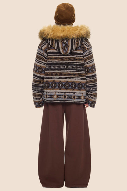 Ethnic Fur Collar Hooded Jacket