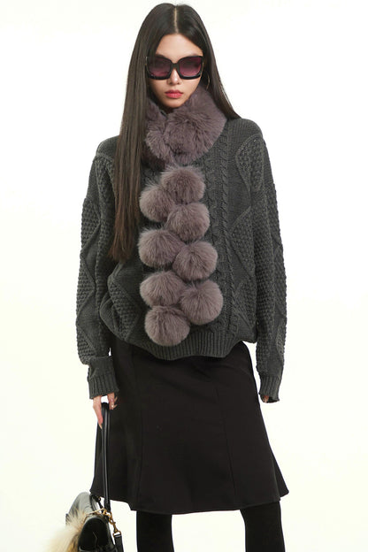 Retro Gray Twist Knitted Sweater