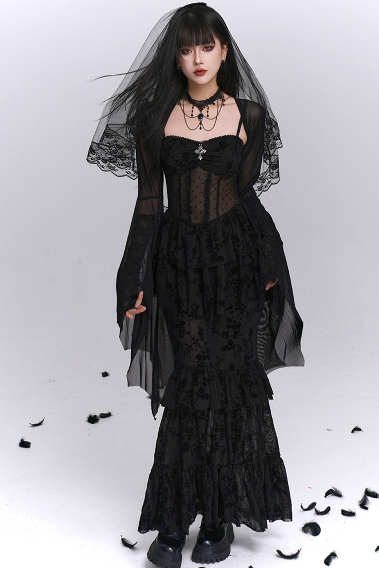 Gothic Black Mermaid Dress Set-Up