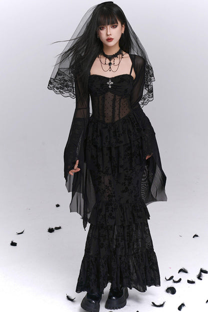 Gothic Black Mermaid Dress Set-Up