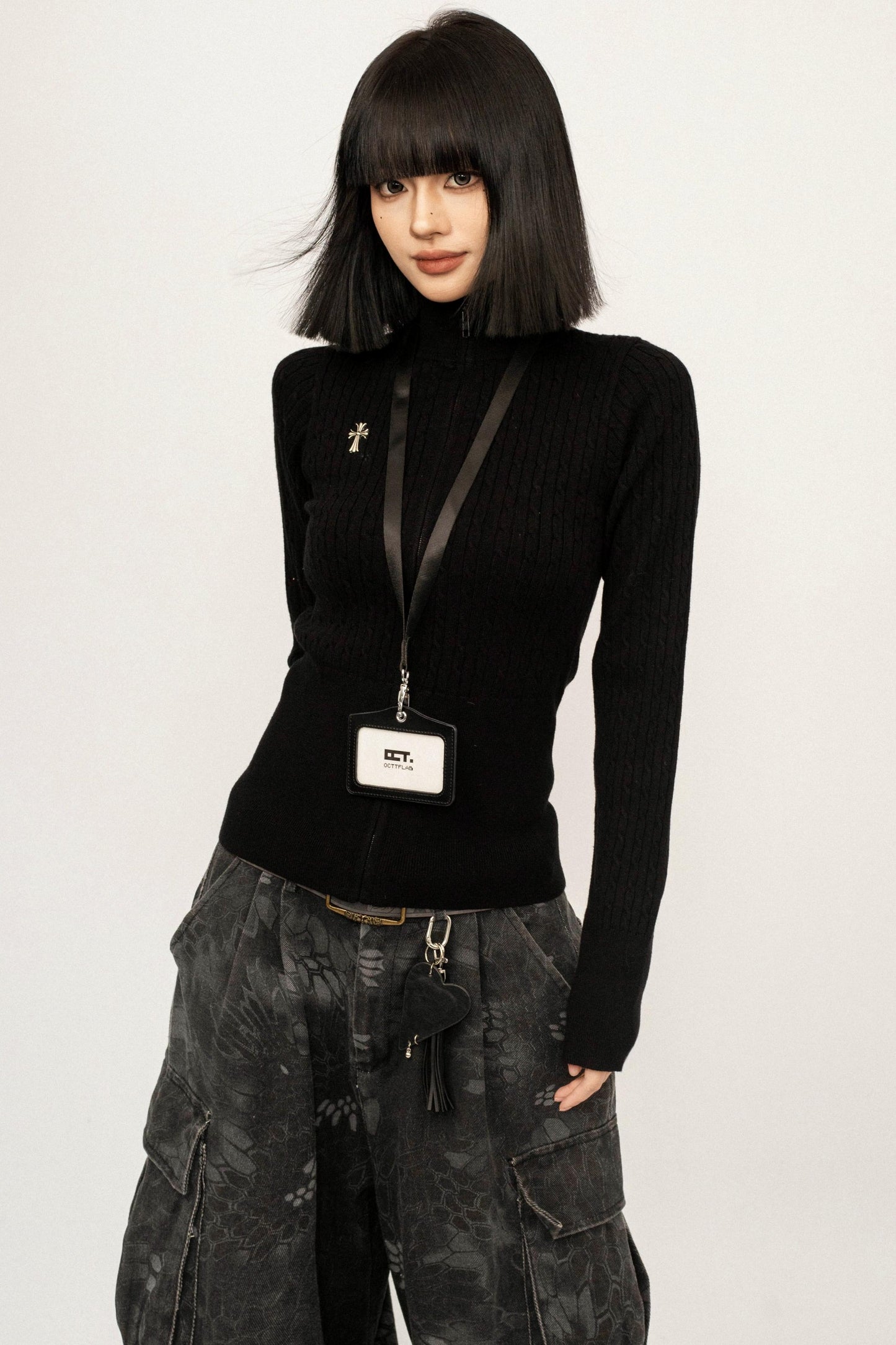 Retro High-Neck Knit Top