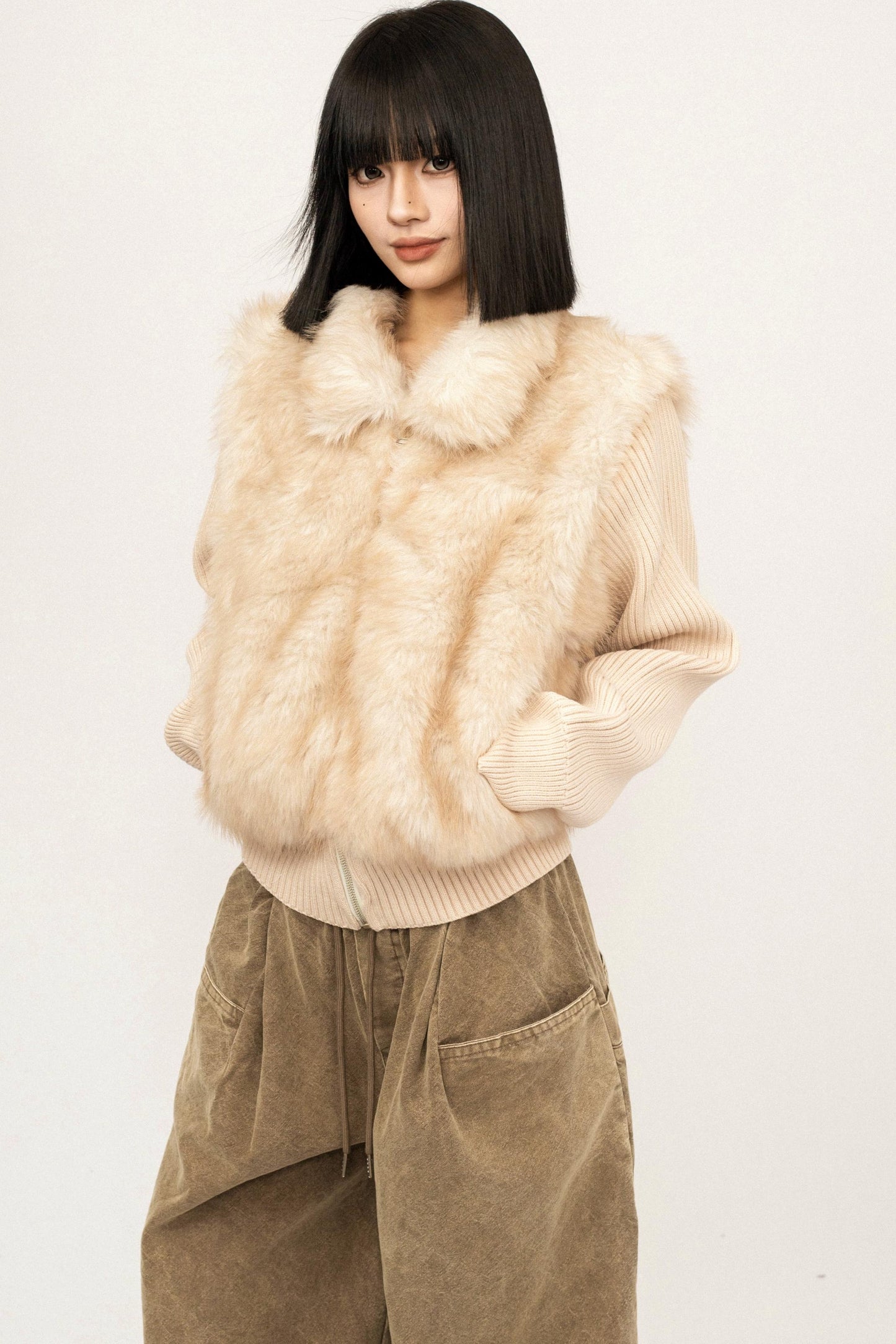 Knitted Fur Patchwork Coat