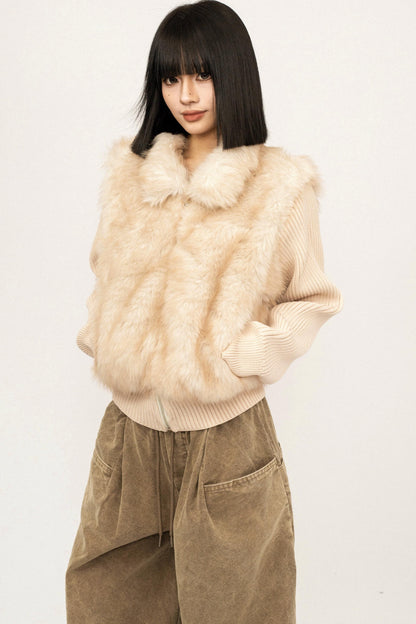 Knitted Fur Patchwork Coat