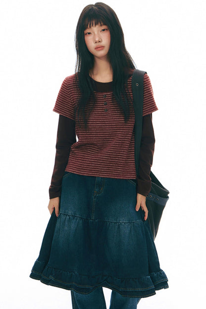 Brushed Stripe Round Neck Long Sleeve Top