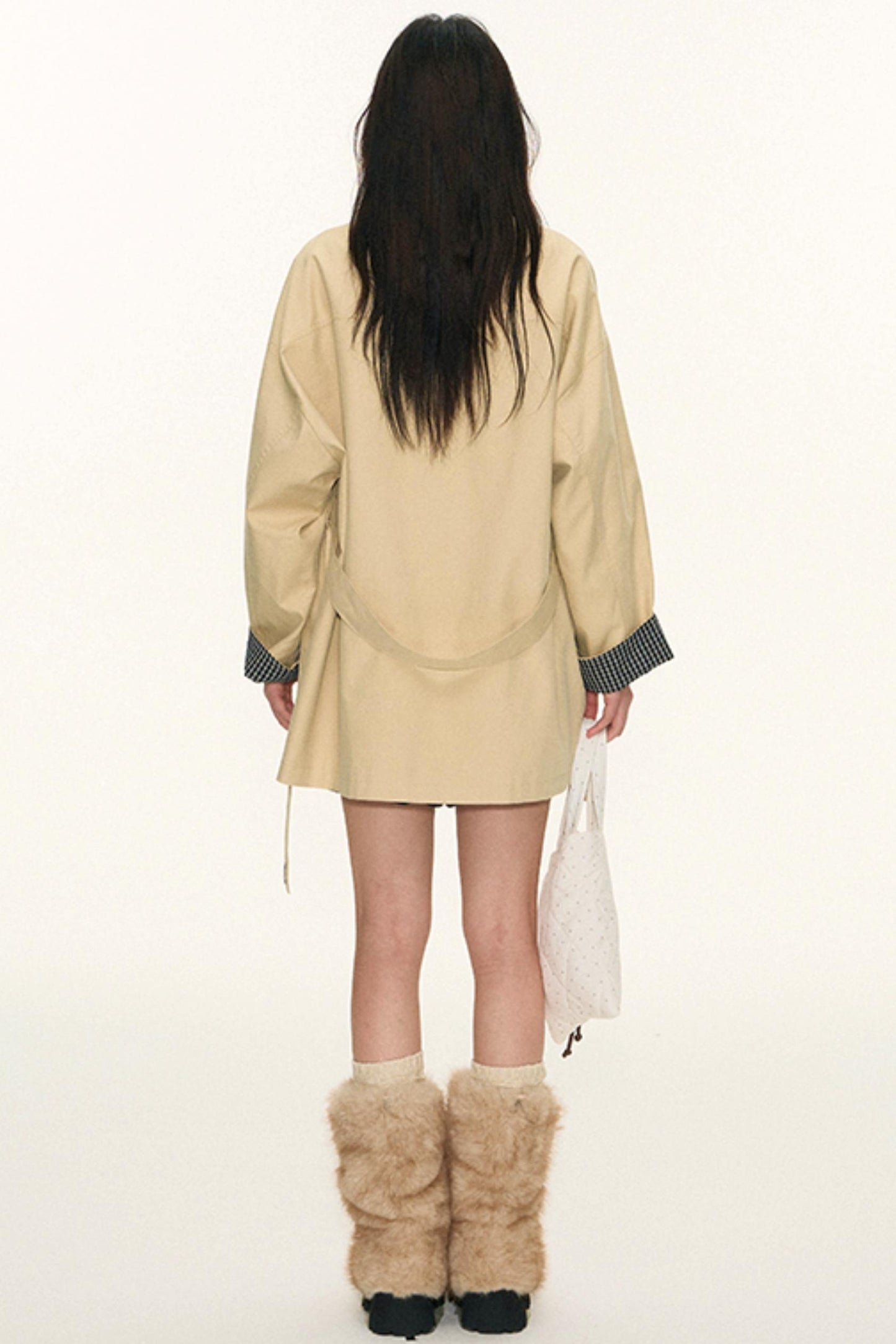 Dual-Purpose Plaid Patchwork Trench Coat