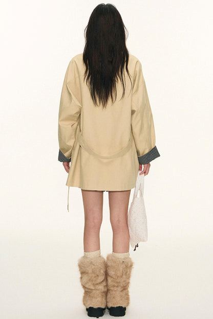 Dual-Purpose Plaid Patchwork Trench Coat