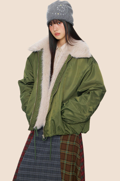 Furry Contrast Lapel Jacket