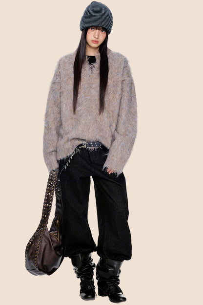 Imitation Mink Velvet V-Neck Sweater