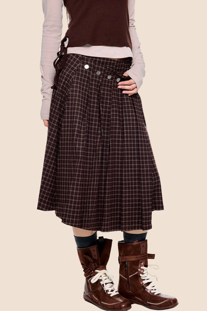 Plaid Rivet Pleated Skirt