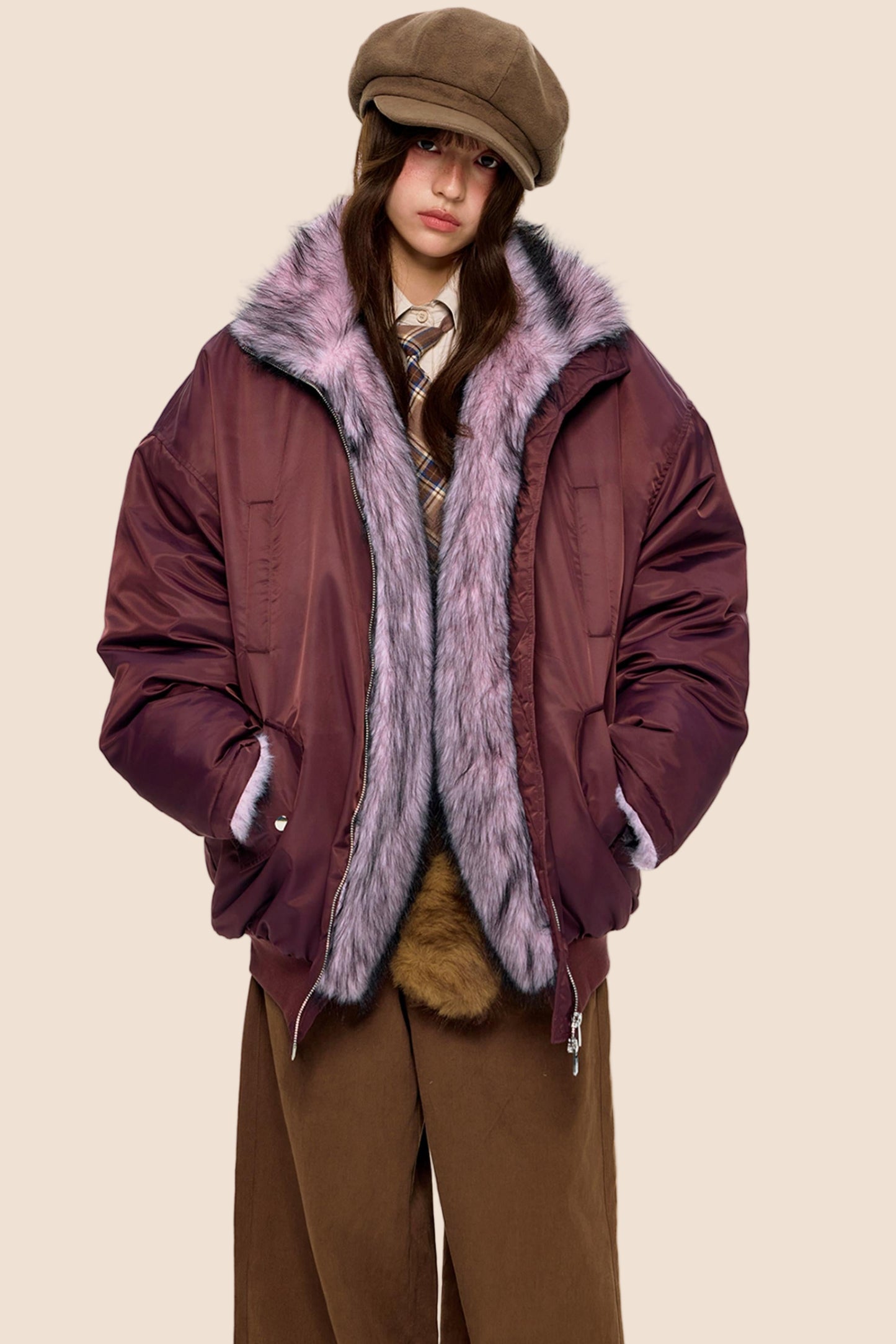 Fur-Trimmed Color-Blocked Cotton Jacket